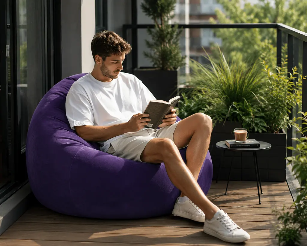 Надувне крісло-пуф Inflatable Sofa / Надувне крісло-мішок 110×110×85 см Фіолетове - фото 4