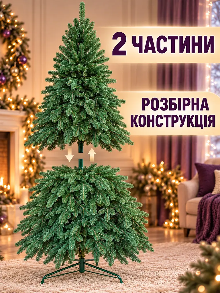 Лита штучна ялинка ЕЗ18 Говерла 180 см на металевій підставці, зелена (49676476) - фото 6
