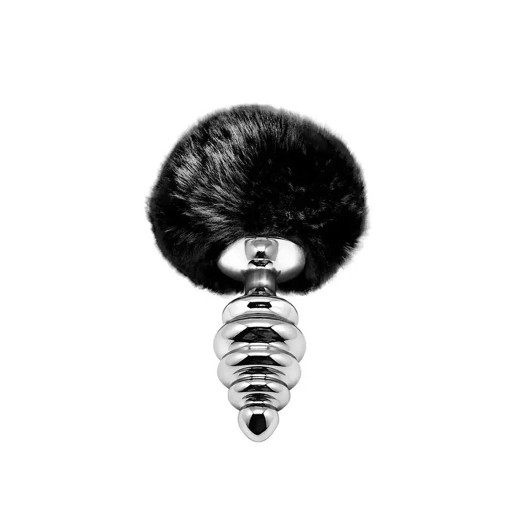Металлическая анальная пробка с хвостиком Alive Fluffly Twist Plug M, 6.3х3.2, черная