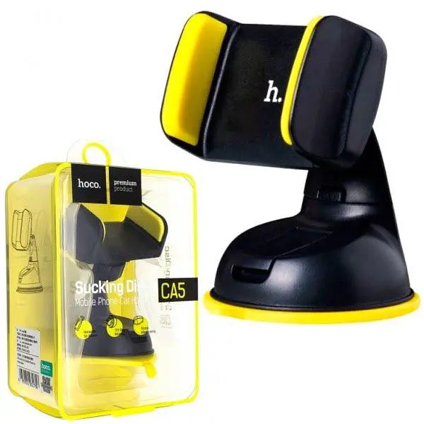 Автотримач для телефону HOCO "CA5" на присосці жорстка ніжка Black-Yellow