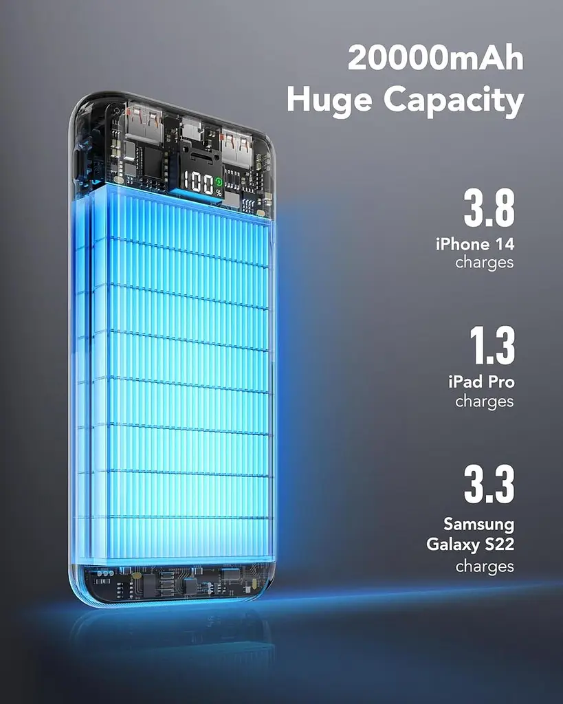 Повербанк VRURC Power Bank 20000 мА·год, портативний зарядний пристрій USB C 20 Вт - фото 6