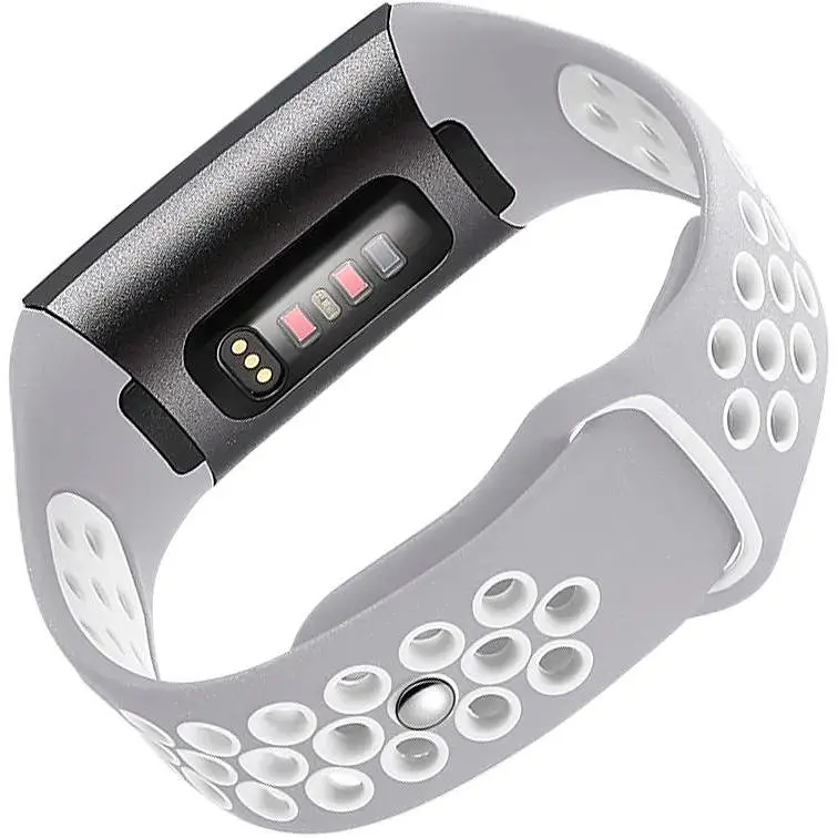 Силіконовий ремінець з перфорацією для фітнес браслета Fitbit Charge 3/4 Grey White/розмір L - фото 1