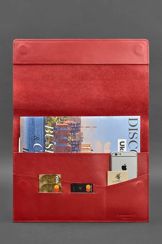 Кожаная папка для документов А4 (на магнитах) красная - фото 3