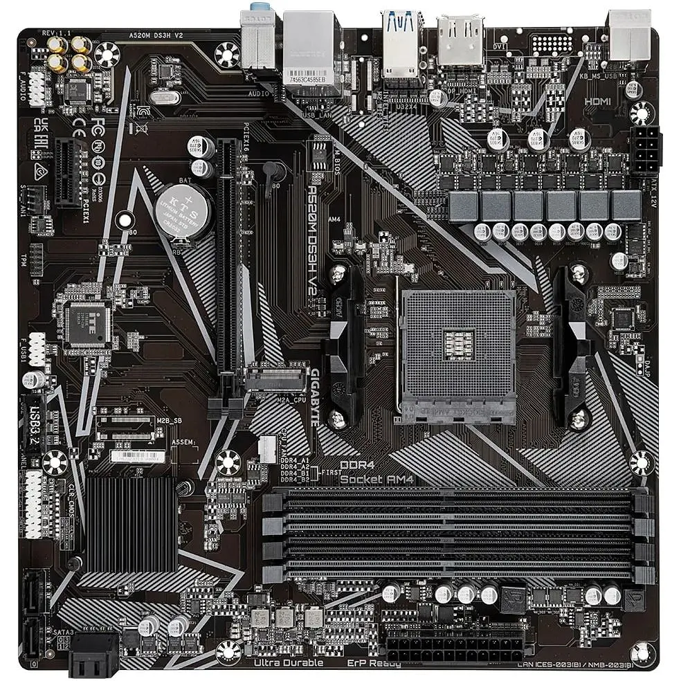 Материнская плата Gigabyte A520M DS3H V2 sAM4 A520 4xDDR4 M.2 HDMI DP mATX - фото 3