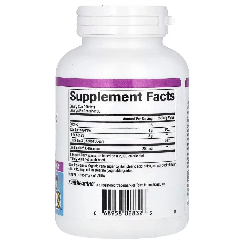 L-теанін Natural Factors Stress-Relax Suntheanine L-Theanine 100 mg, 60 жувальних таблеток для покращення сну - фото 2