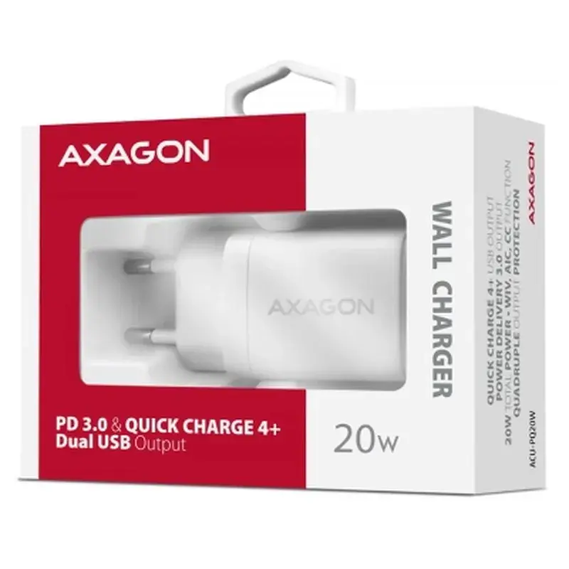 Зарядний пристрій AXAGON 1xUSB QC3.0 + 1xUSB-C PD20W white (ACU-PQ20W) - фото 2