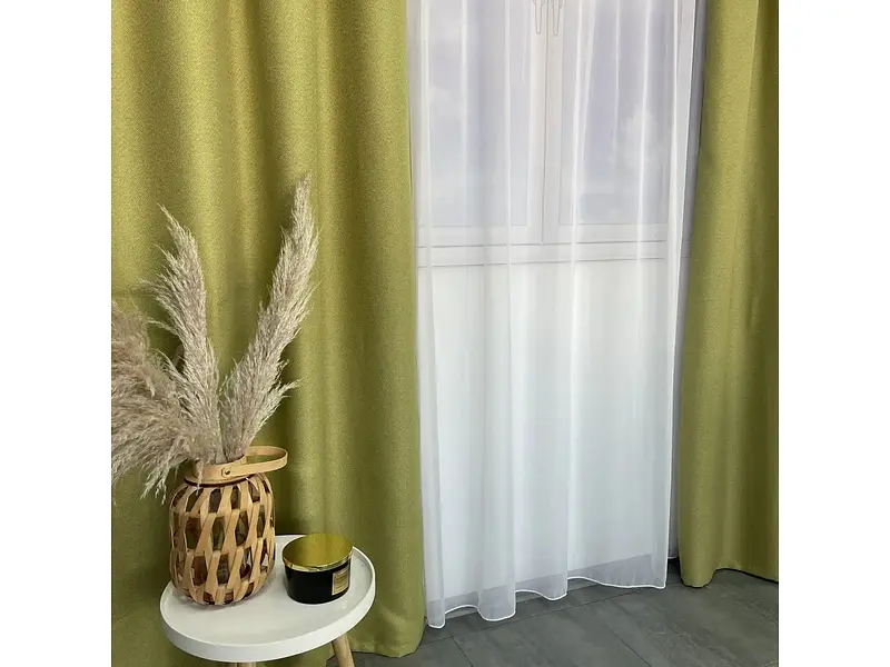 Льняні штори блекаут оливкового кольору на тасьмі 2шт. 150х270 ALBO pbe0052542 - фото 7