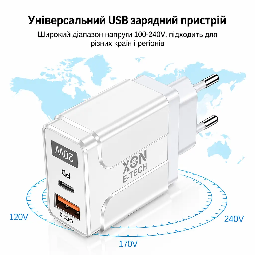 Зарядний пристрій XON PowerCharge 20W (PD20) USB Type-C (PCWA020020A1С1W 6143) Білий - фото 6