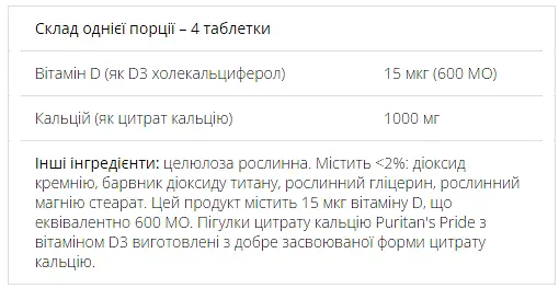 Витаминно-минеральный комплекс Puritans Pride Calcium Citrate with Vitamin D 60 таблеток - фото 2