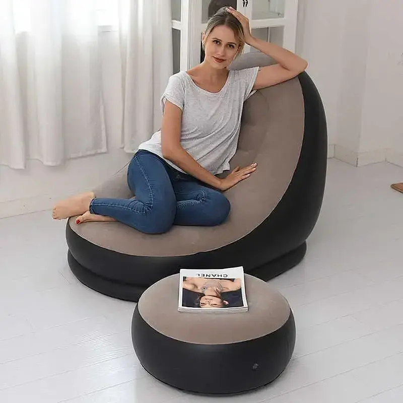 Надувне садове крісло з пуфиком Air Sofa Comfort zd-33223, велюр, 76х130 см - фото 6