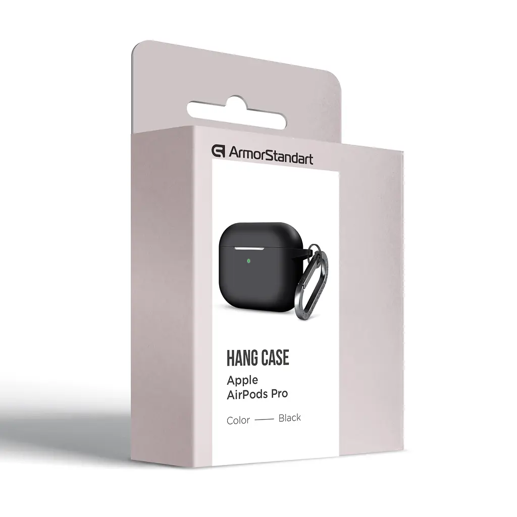 Силіконовий чохол для навушників Apple AirPods Pro, Hang Case, чорний, ультратонкий захисний кейс товщиною 2 мм, захист від подряпин, пилу та ударів, компактний, з карабіном для кріплення, ArmorStandart (ARM56055) - фото 8