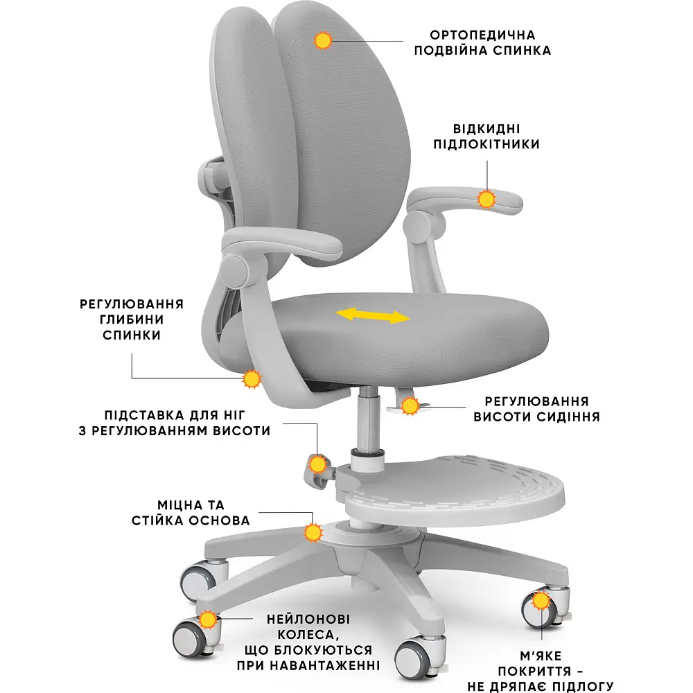 Дитяче крісло Mealux Sprint Duo Grey (арт.Y-412 G) - фото 2