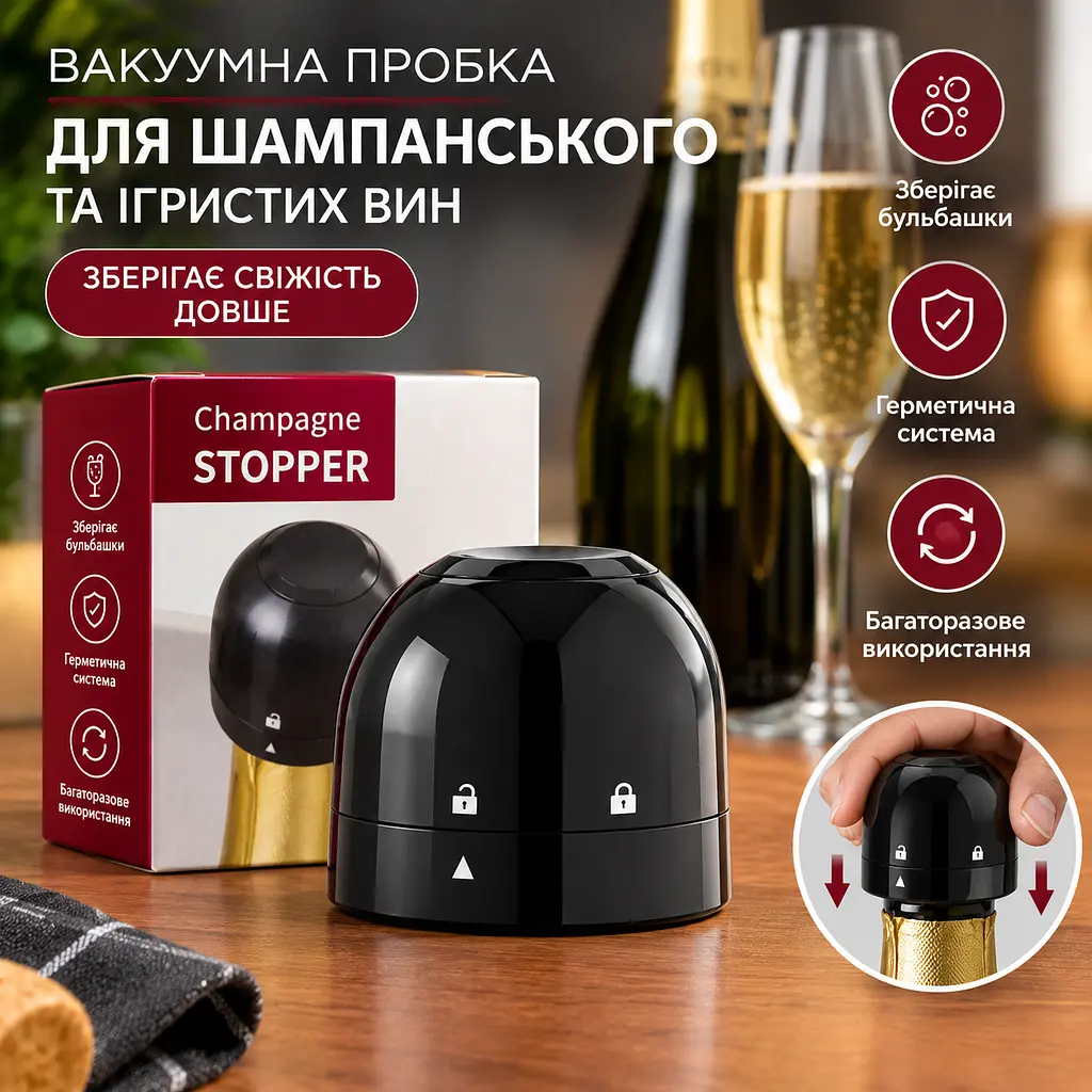 Багаторазова вакуумна пробка WineStopper для шампанського - фото 7