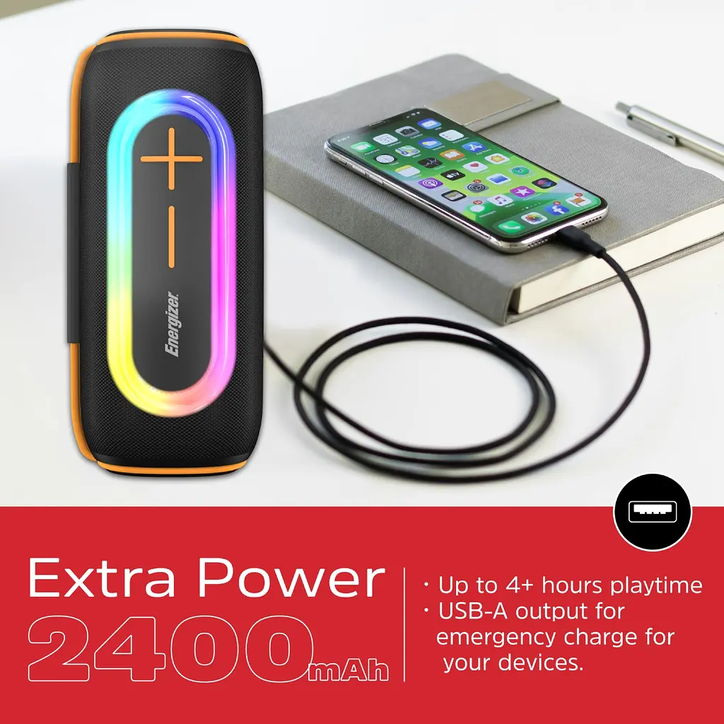 Акустична система 1.0 Energizer 20Вт Bluetooth 5.2/MicroSD/USB/AUX/FM,IPX65, 360° Sound чорна - фото 6