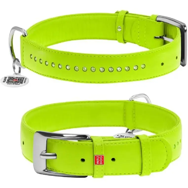 Нашийник для собак Waudog Glamour шкіряний з QR паспортом, подвійний зі страз, M, Ш 25 мм, Дов 38-49 см - фото 1