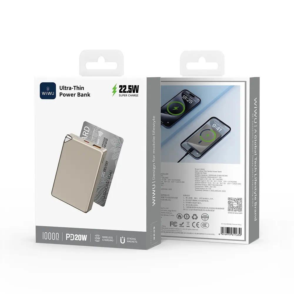 Зовнішній акумулятор Wiwu Ultra-Thin Series Power Bank 10000mAh Wi-P020 (3C) Grey (6976975611630) - фото 2