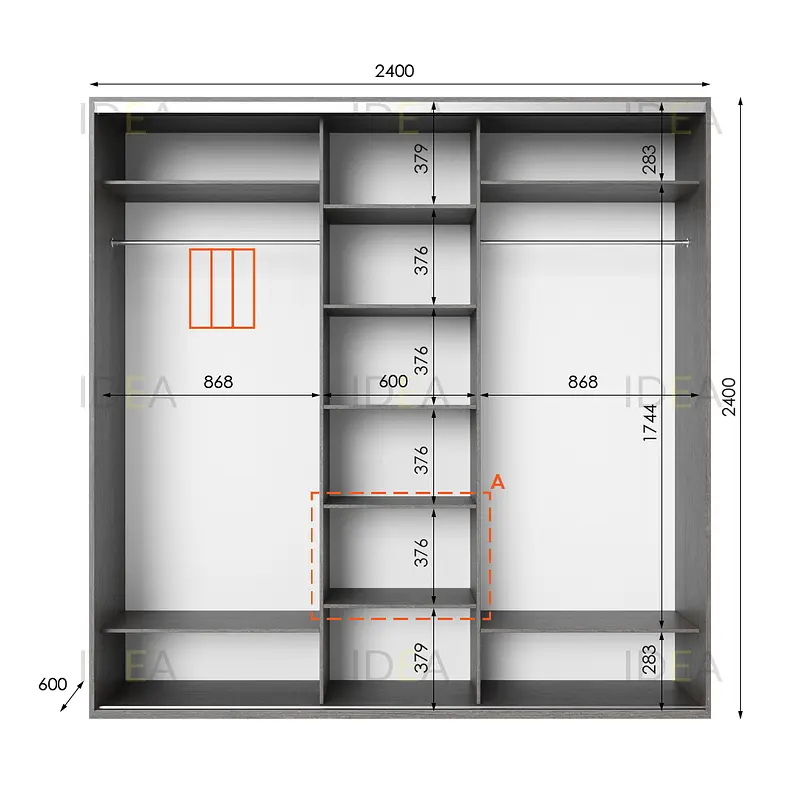 Шафа-купе Idea серія 2 240 x 60 x 240 см Венге темний Дзеркало - фото 2
