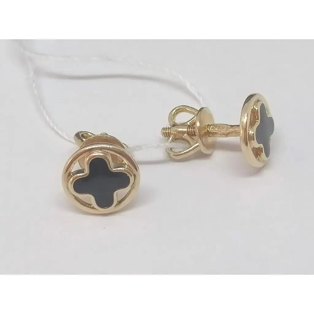 Золотые серьги-пуссеты Favoritum с эмалью. 210662 - фото 3