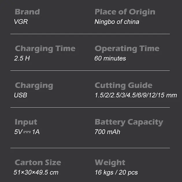 Машинка для стрижки водонепроницаемая VGR V-910 700 mAh (9 насадок) - фото 9