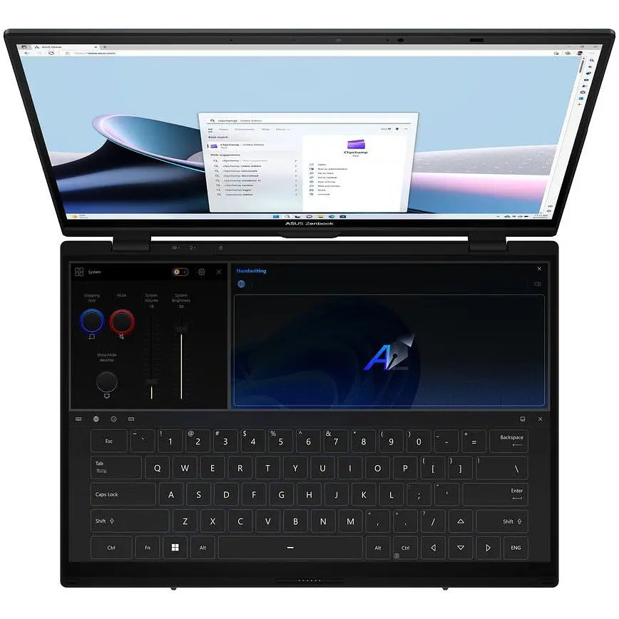 Ноутбук Ultraportabil ASUS Zenbook Duo OLED UX8406MA с процессором Intel Core Ultra 9 185H 5.1 GHz, 14", 3K, OLED, сенсорный, 32GB, 2TB SSD, Intel Arc графикой, Windows 11 Pro, Inkwell серый - фото 9