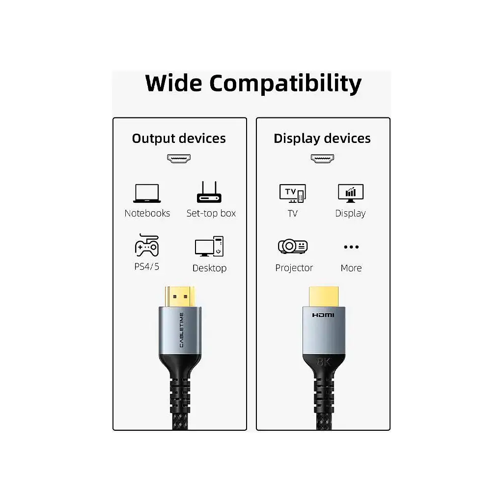 Кабель мультимедійний HDMI M to HDMI M 1.0m V2.1 8K60Hz Cabletime (CA915835) - фото 5
