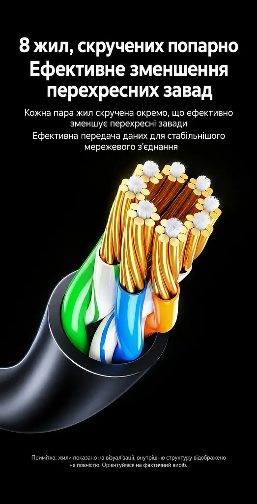 Мережевий кабель UGREEN NW122 1,5 м патч-корд Ethernet RJ45 штекер на RJ45 штекер Cat 6A до 10 Гбіт/с неекранований U/UTP діаметр кабелю 2,8 мм жили з чистої міді 500 МГц чорний (70333) - фото 6