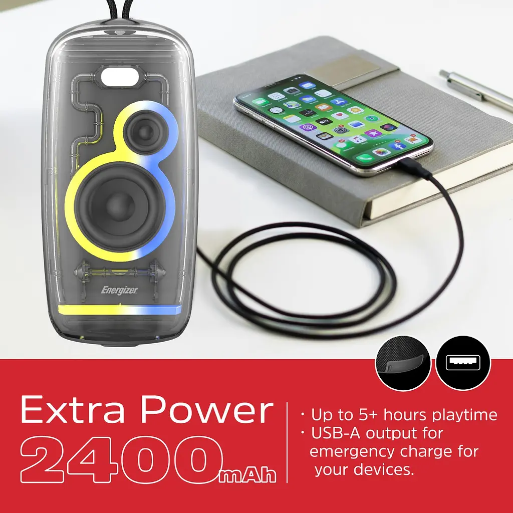Акустична система 1.0 Energizer 16Вт Bluetooth 5.2/MicroSD/USB/AUX/FM/TWS, IPX65, чорна - фото 5