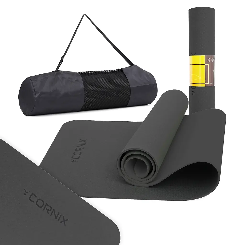 Килимок спортивний Cornix TPE 183 x 61 x 0.6 см для йоги та фітнесу XR-0350 Black - фото 2