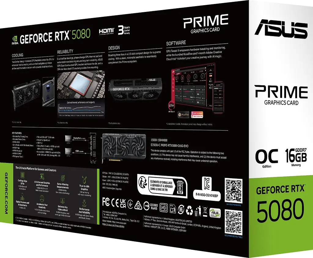 Видеокарта ASUS RTX 5080 16GB PRIME EVO OC (PRIME-RTX5080-O16G-EVO) (GDDR7, 256 bit, PCI-E v5.0 x16) - фото 2