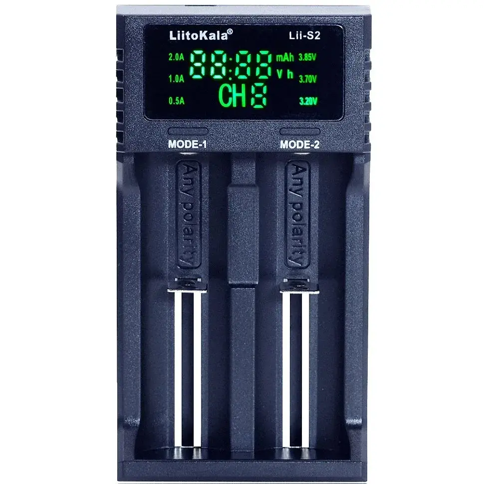 Зарядний пристрій для акумуляторів Liitokala 2 Slots, LCD дисплей, Li-ion/Ni-MH/Ni-Cd/AA/ААA/AAAA/С (Lii-S2)