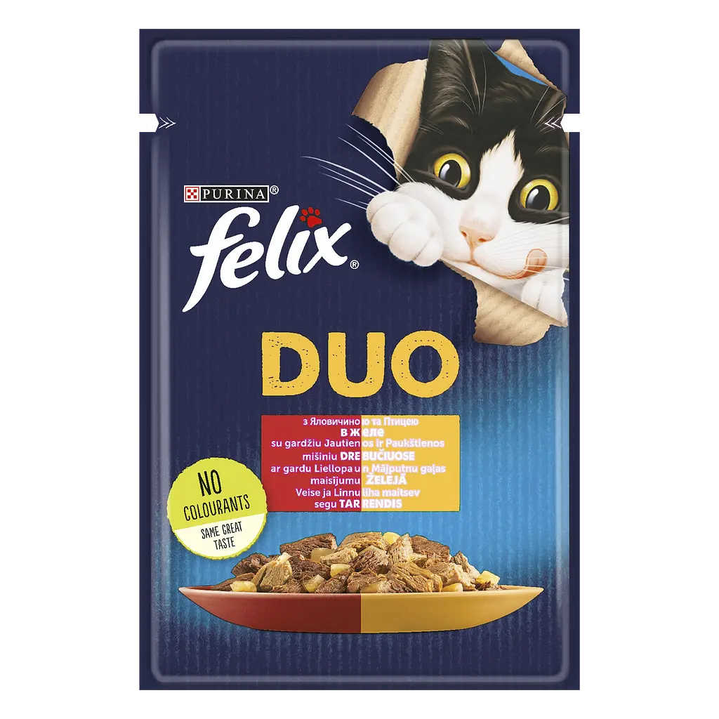 Вологий корм для котів Felix Fantastic Duo з яловичиною та птицею 2.21 кг (26 шт. х 85 г) - фото 2