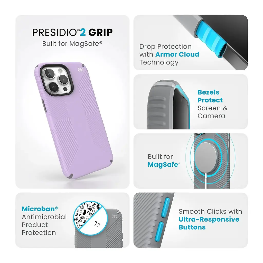Чохол протиударний Speck Presidio2 Grip MagSafe для Iphone 15 Pro (6.1") Soft Lilac 150563-3207 - фото 5