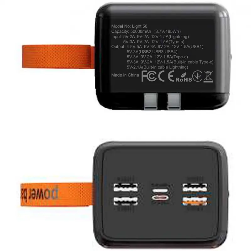 УМБ Aspiring 50000mAh Light 50 22,5W PD 4xUSB-A, USB-C In/Out,Lightning, with USB-C/Lightning cables - фото 4