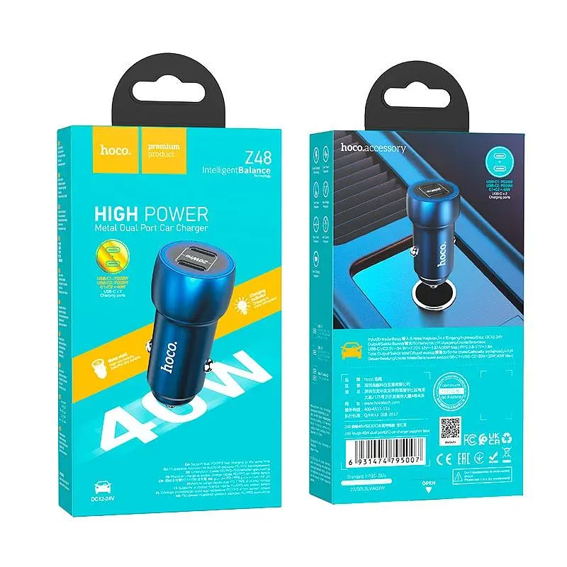 Адаптер автомобильный Tough dual port car charger Z48 2*Type-C 40W коричневый - фото 2