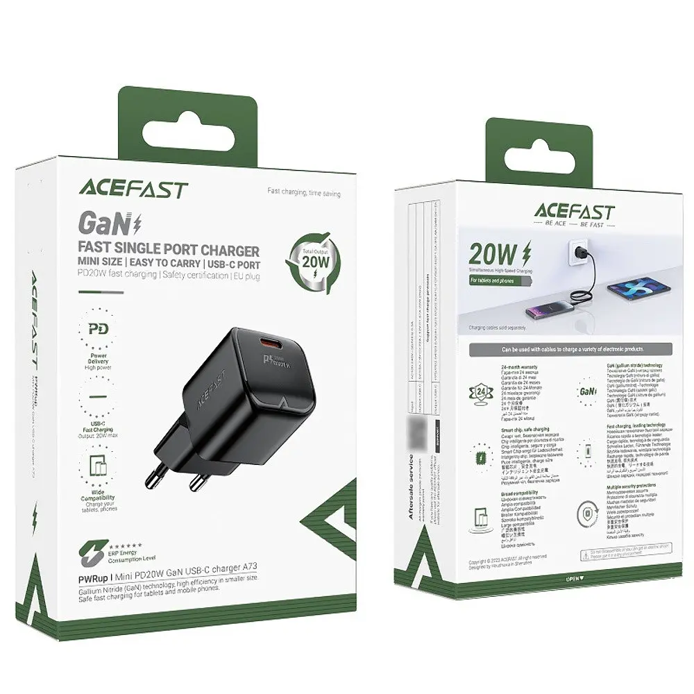 Зарядний пристрій Acefast A73 mini Type-C PD20W GaN чорний - фото 7