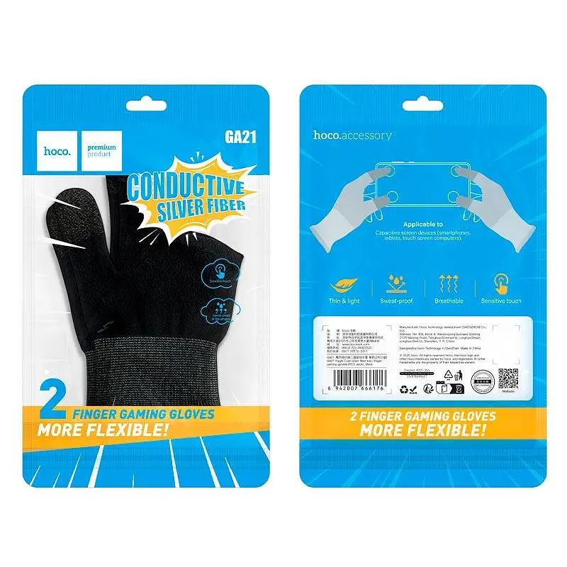 Напальчники для мобільних ігрів HOCO Eagle Claw silver fiber 2-finger gaming gloves GA21 - фото 2