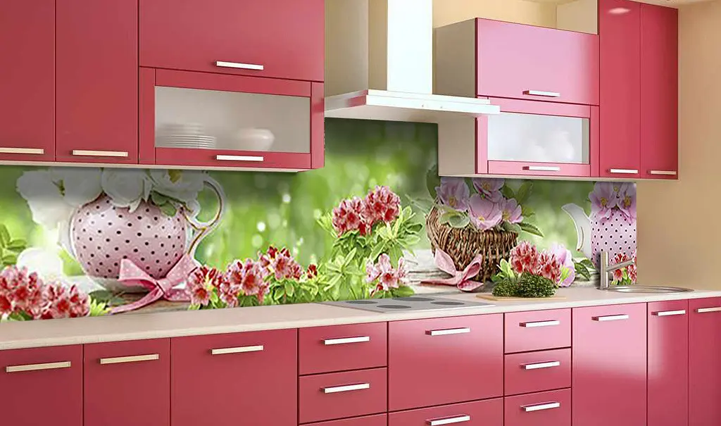 Вініловий кухонний фартух Квіти та Рожевий Порцеляна наклейка для кухні Абстракція Зелений Happy Pocket Z181700 - фото 2