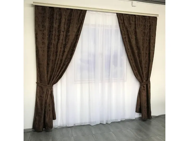 Мармурові жакардові штори коричневого кольору на тасьмі 2шт. 150х270 ALBO pbe0052506 - фото 4