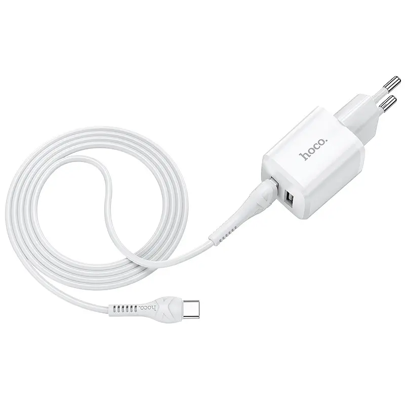Комплект Адаптер мережевий HOCO Type-C Cable Briar dual port charger set N8 2USB білий - фото 5