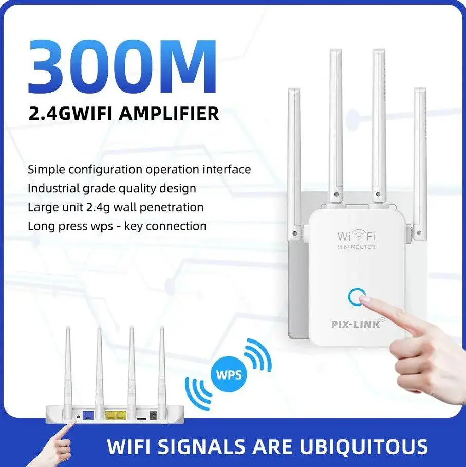 Підсилювач сигналу Wi-Fi ретранслятор, репітер, точка доступу PIX-LINK LVWR32Q 220 V, 300Mbps, 2.4GHz - фото 4