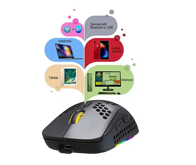 Компьютерная мышь HYSO Т90 беспроводная игровая с аккумулятором и подсветкой 2,4G+Bluetooth - фото 9