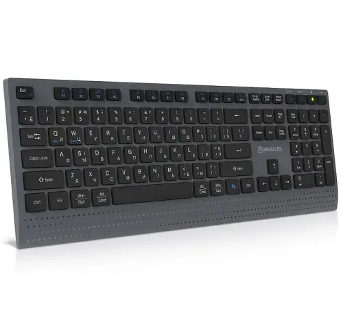 Клавіатура бездротова REAL-EL RK-715W, Black/Grey, EN/UA, Bluetooth/2.4GHz/USB, мембранні клавіші (109 шт), радіус дії до 10 м, кабель 1.5 м (EL123100051) - фото 5