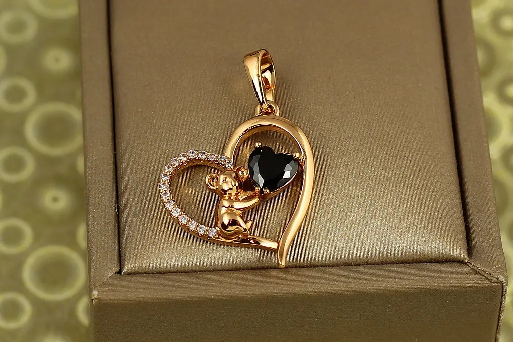 Кулон Xuping Jewelry серце коали з чорним каменем 2,2 см золотистий