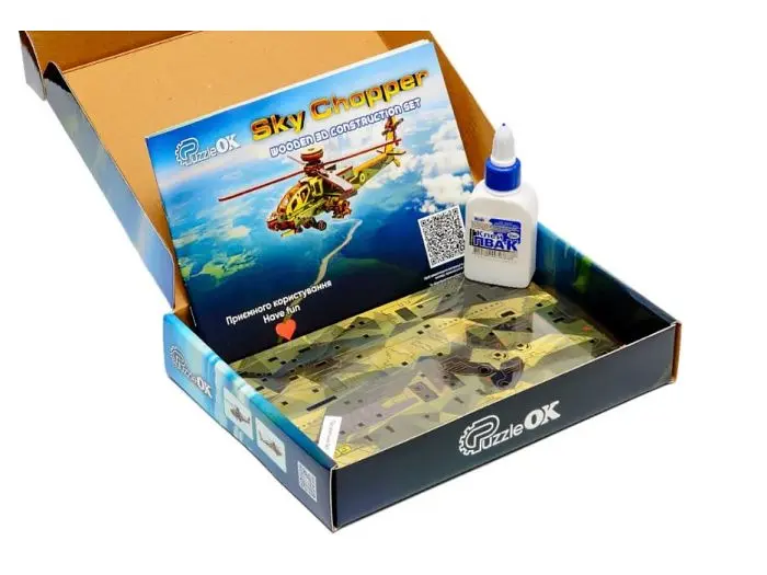 Дерев'яний 3D конcтруктор Sky Chopper, Puzzleоk (Puz-00954), 125 дет. - фото 7