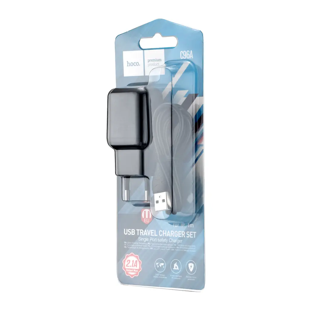 Мережевий зарядний пристрій Hoco C96A single port charger set ( iP ) ( EU ) Чорний - фото 2
