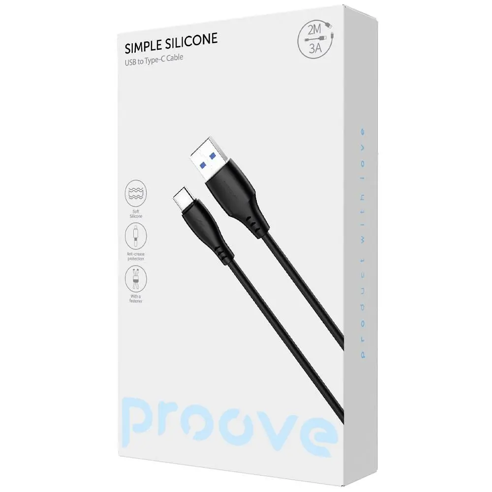 Кабель Proove Simple Silicone USB to Type-C 3A (2m) black (CCSS15001221) - фото 2