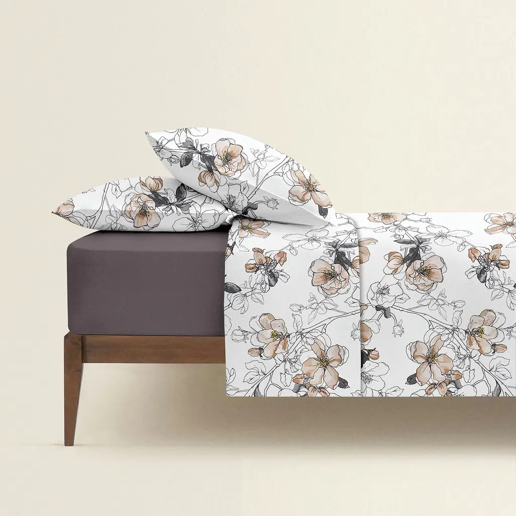 Комплект постільної білизни Cosas полуторний з простирадлом на резинці PASTEL FLOWERS CS1 160 x 220 см (FlowersBeigeWhite_El-111Urban_160) - фото 2