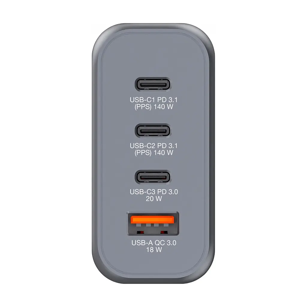 Зарядний пристрій Verbatim GaN 140 W 4 ports (2xUSB-C-140 W,USB-C 20 W /USB-A -3.0) (32203) - фото 6