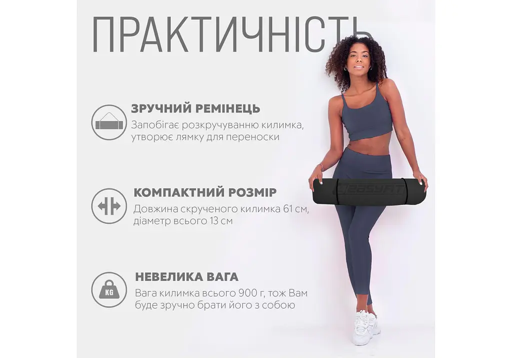 Килимок для йоги та фітнесу EasyFit TPE+TC 6 мм двошаровий чорний-червоний (EF-1924-BR) - фото 2
