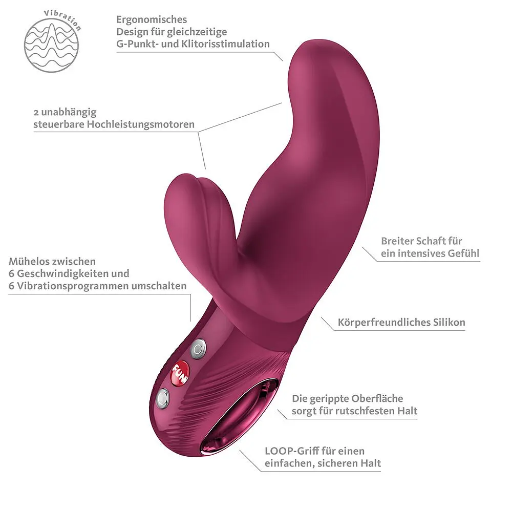Вібратор-кролик Fun Factory MISS BI Wine Red, 2 незалежні мотори, діаметр 4,2 см - фото 8